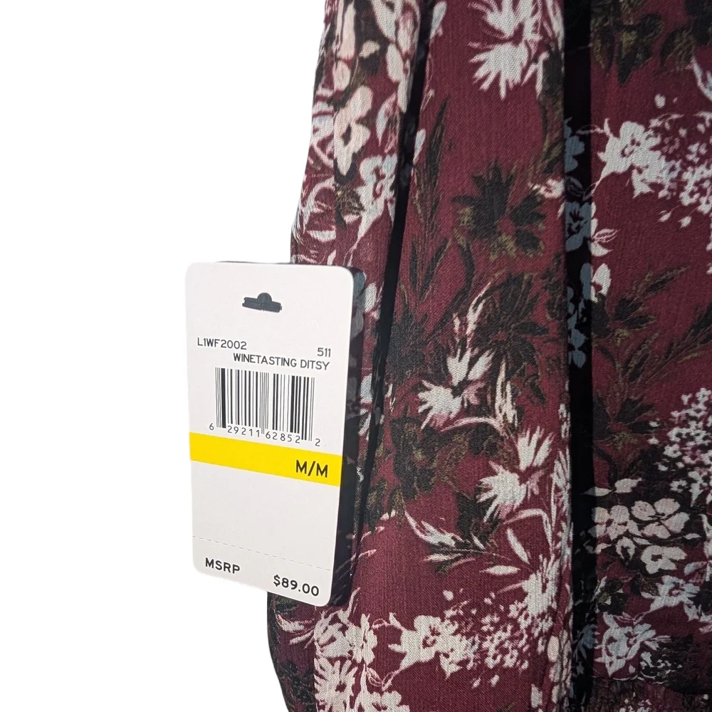 LAUNDRY BY SHELLI SEGAL WOMEN'S FLORAL SHIRRED SLEEVES AND SMOCKED WAIST SIZE M - Picture 9 of 11